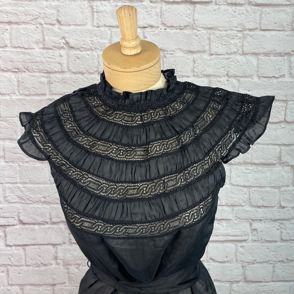 Frame Lace Inset Ruffle Black Mini Dress Size Small - Picture 2 of 6